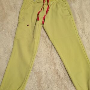 Figs Lime Green/Yellow Zamora Joggers with Pink Drawstring